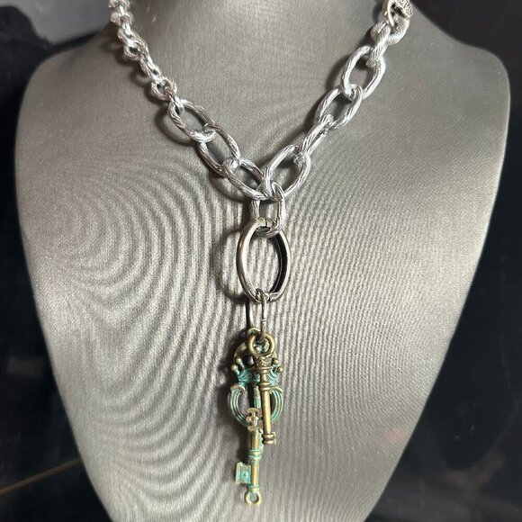 Key FOB Keys Lock Handmade Silver Necklace Choker Punk Rocker Gift NWT Steampunk - Picture 1 of 10